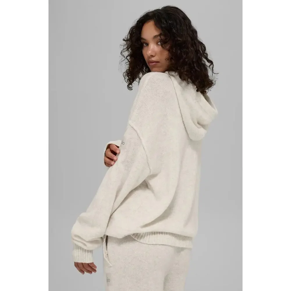 NWT Alo Yoga New Class Cashmere Hoodie Bone Heather Relaxed Soft Cozy Rustic L